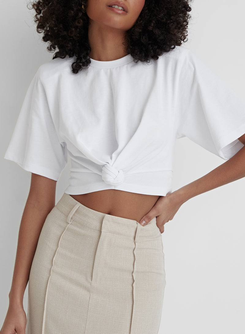White Knot Front Cropped T-shirt- Heidi