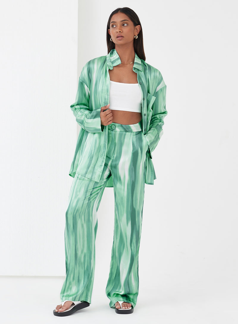 Norma Dye Print Satin Trouser Green - 5 - 4th&Reckless