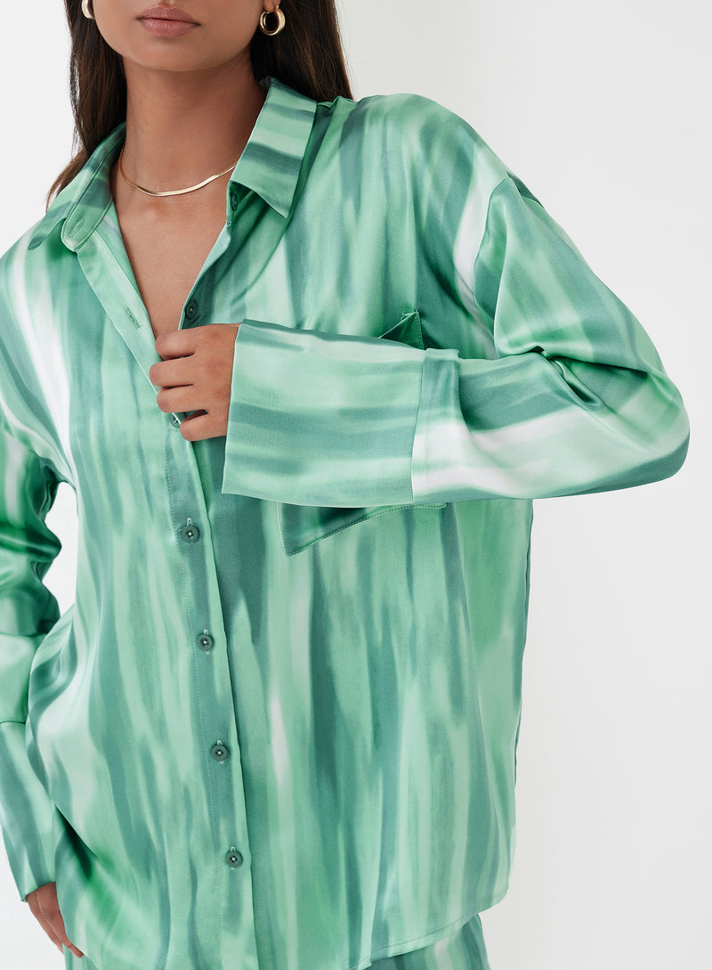 Norma Dye Print Satin Shirt Green - 3 - 4th&Reckless