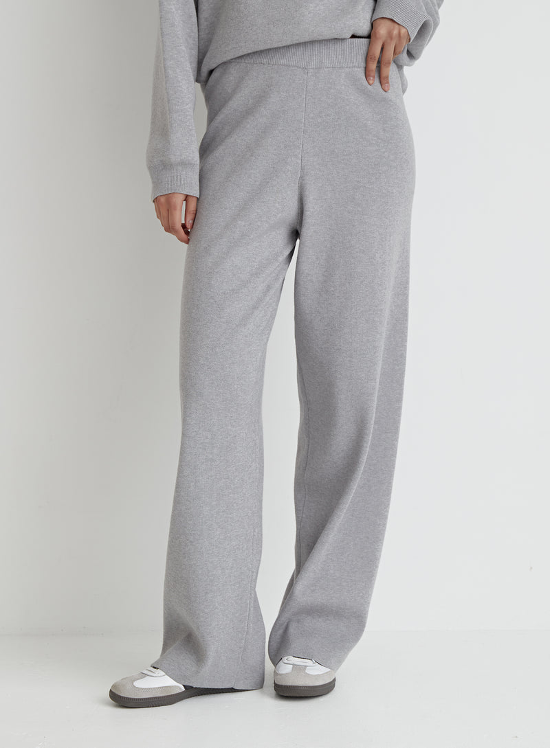 Grey Knitted Wide Leg Trouser- Cameron