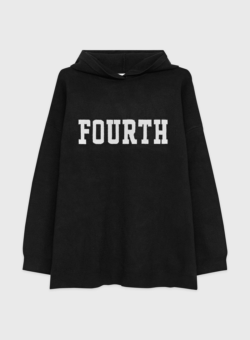 Black Oversized Fourth Knitted Hoodie - Alexia