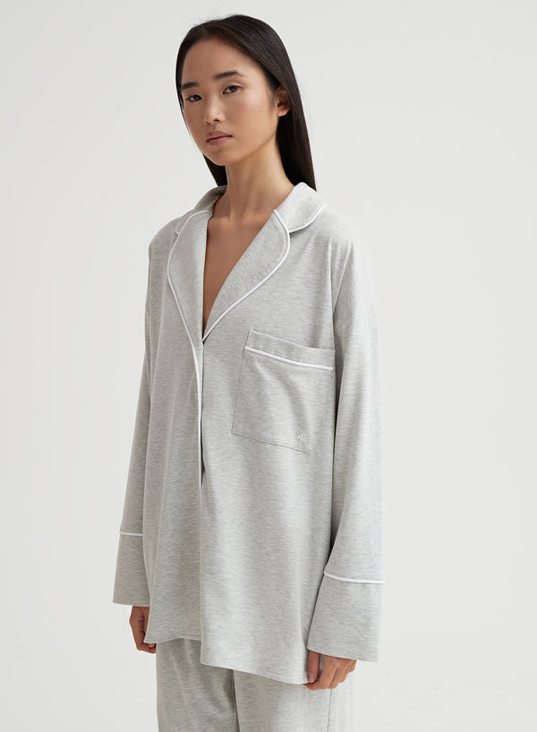 Grey Marl Jersey Pyjama Shirt- Jenifer