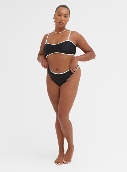 Women's Black Contrast Trim Bikini Bottom, Calli