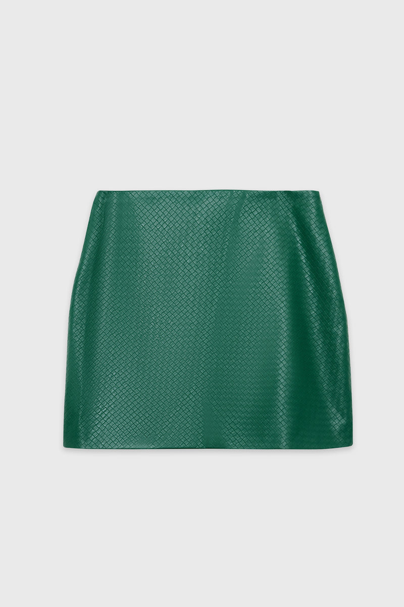Green Woven Faux Leather Mini Skirt - Zebi